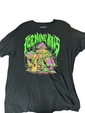 Ice Nine Kills Graphic Tee with Neon Mushroom Skull Design